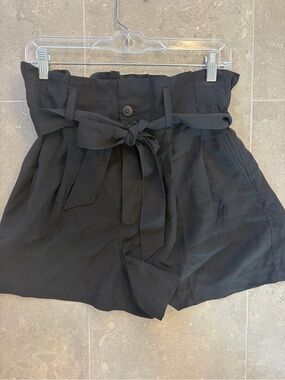 Madewell Black High-Waist Paperbag Shorts with Tie